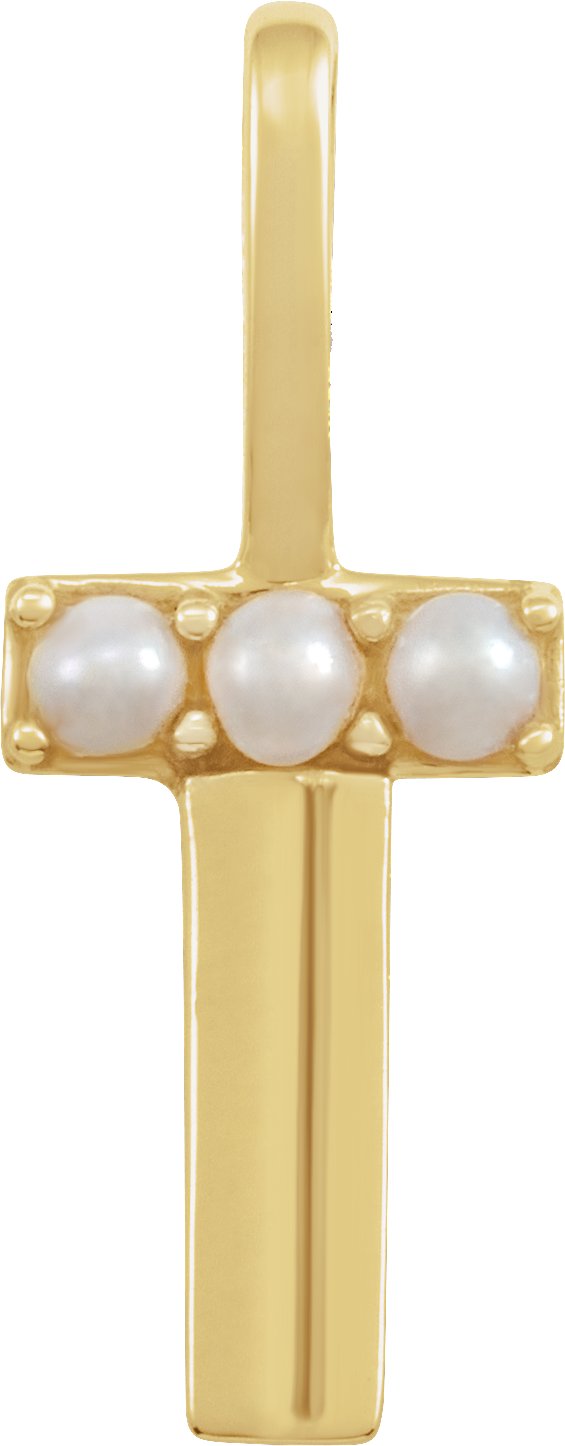 14K Yellow Cultured White Pearl Initial T Charm or Pendant Ref 18479299