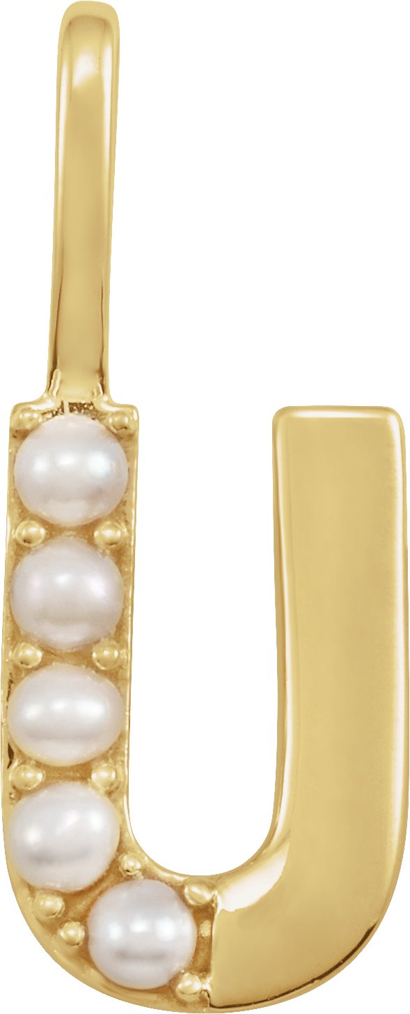 14K Yellow Cultured White Pearl Initial U Charm or Pendant Ref 18479302