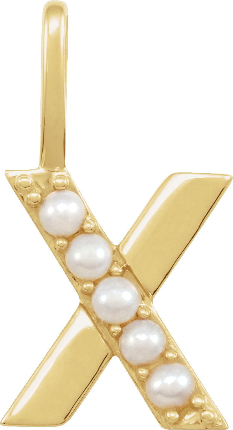 14K Yellow Cultured White Pearl Initial X Charm or Pendant Ref 18479311