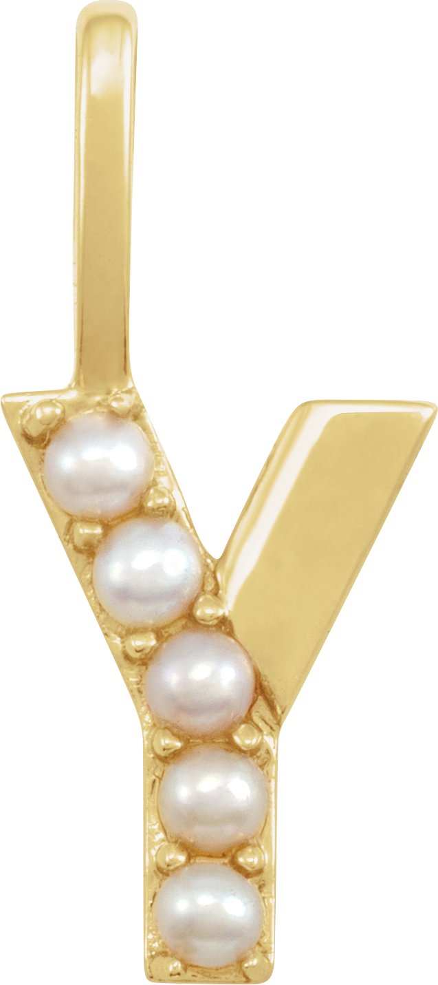 14K Yellow Cultured White Pearl Initial Y Charm or Pendant Ref 18479314