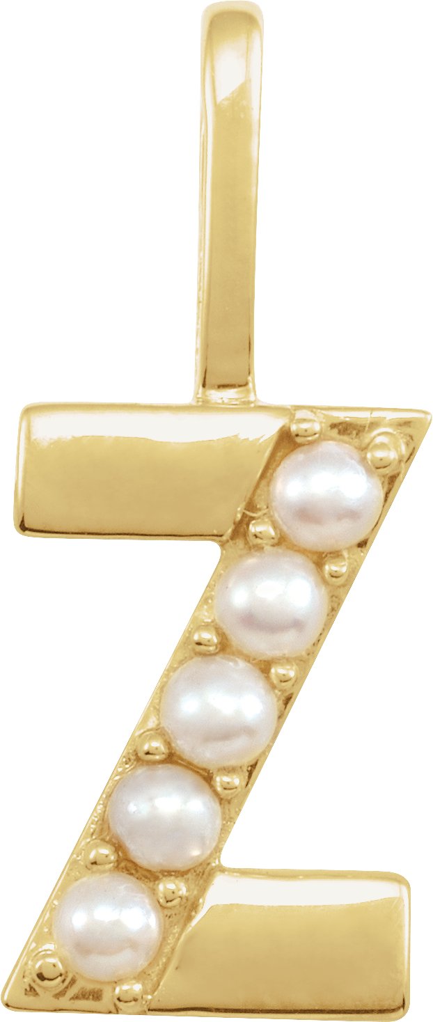 14K Yellow Cultured White Pearl Initial Z Charm or Pendant Ref 18479317