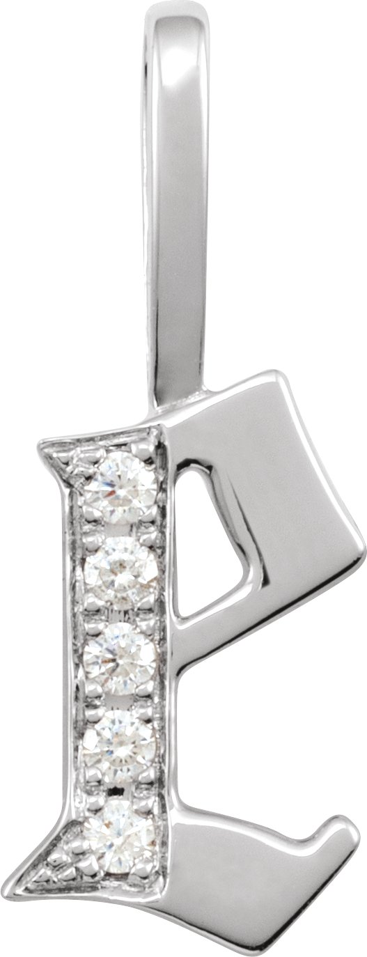 14K White .05 CTW Natural Diamond Gothic Initial E Charm or Pendant Ref 18482001