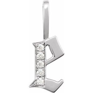 14K White .05 CTW Natural Diamond Gothic Initial E Charm/Pendant