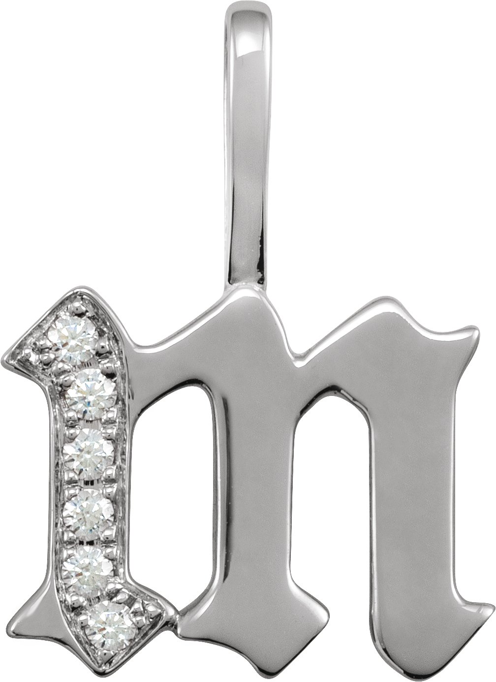 14K White .06 CTW Natural Diamond Gothic Initial M Charm/Pendant
