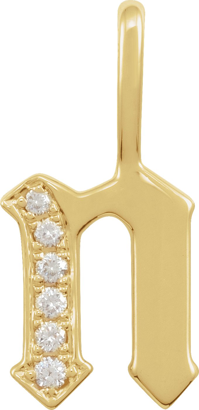 14K Yellow .06 CTW Natural Diamond Gothic Initial N Charm or Pendant Ref 18482027