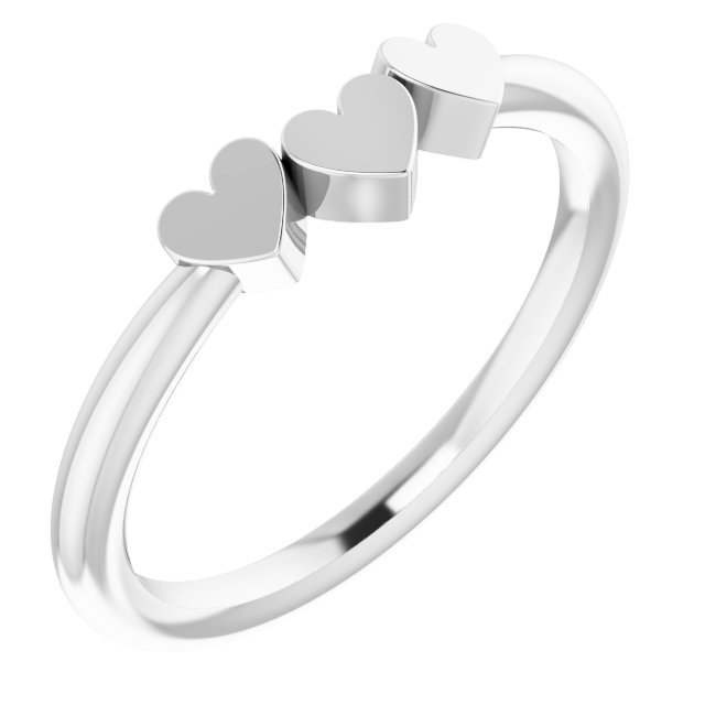 14K White 3-Heart Family Engravable Ring