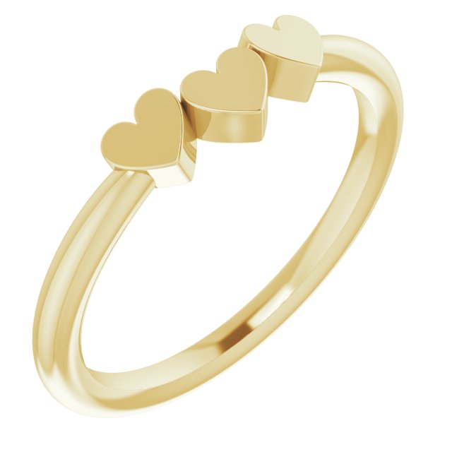 14K Yellow 3-Heart Family Engravable Ring