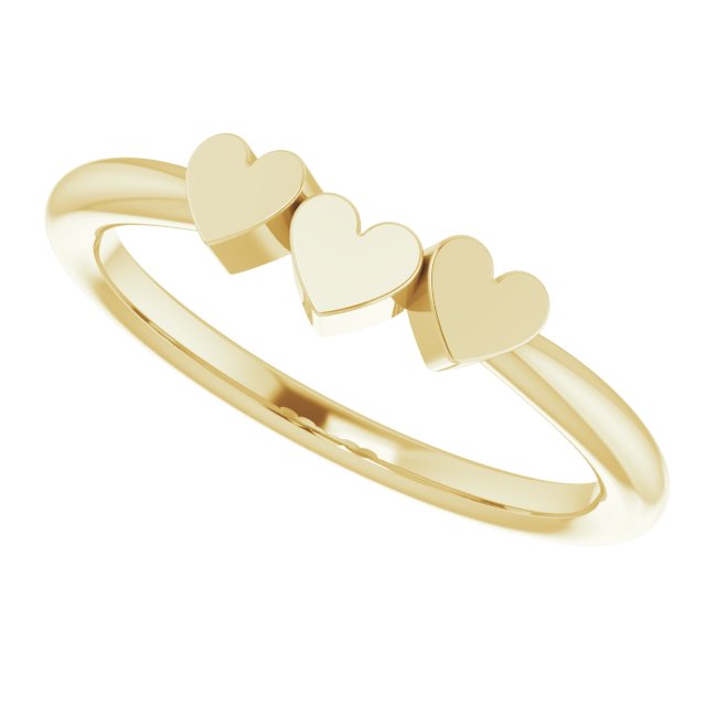 14K Yellow 3-Heart Family Engravable Ring