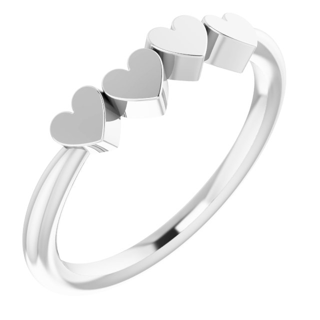 14K White 4-Heart Family Engravable Ring