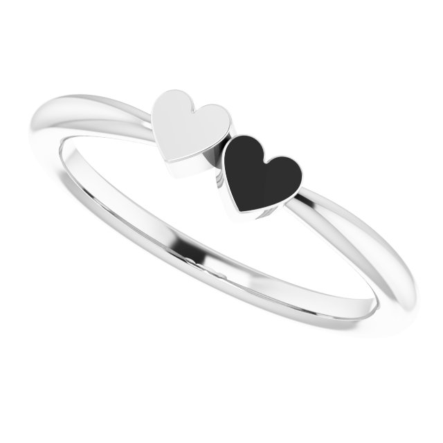 14K White 2-Heart Family Engravable Ring