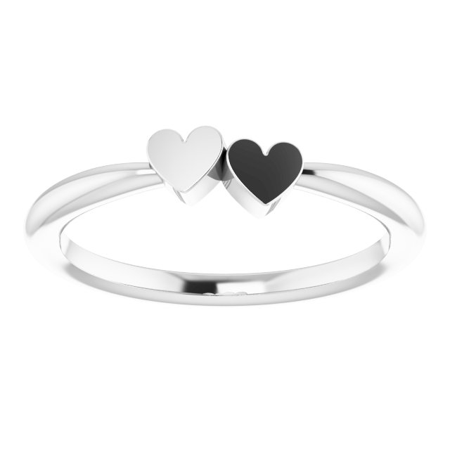 14K White 2-Heart Family Engravable Ring