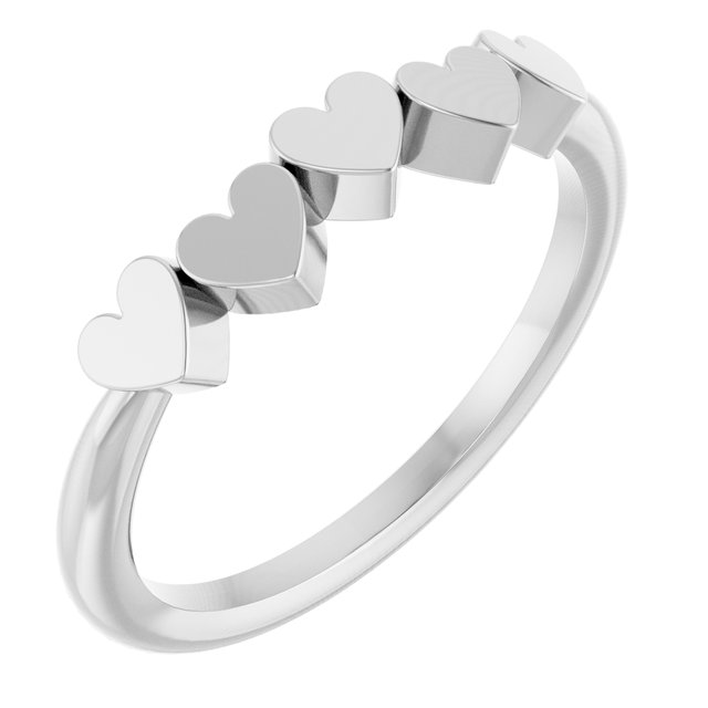 14K White 5-Heart Family Engravable Ring