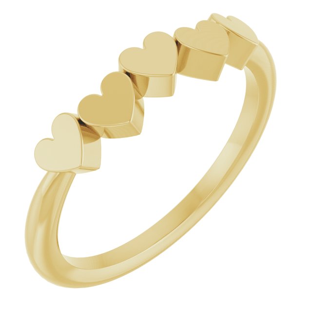 14K Yellow 5-Heart Family Engravable Ring