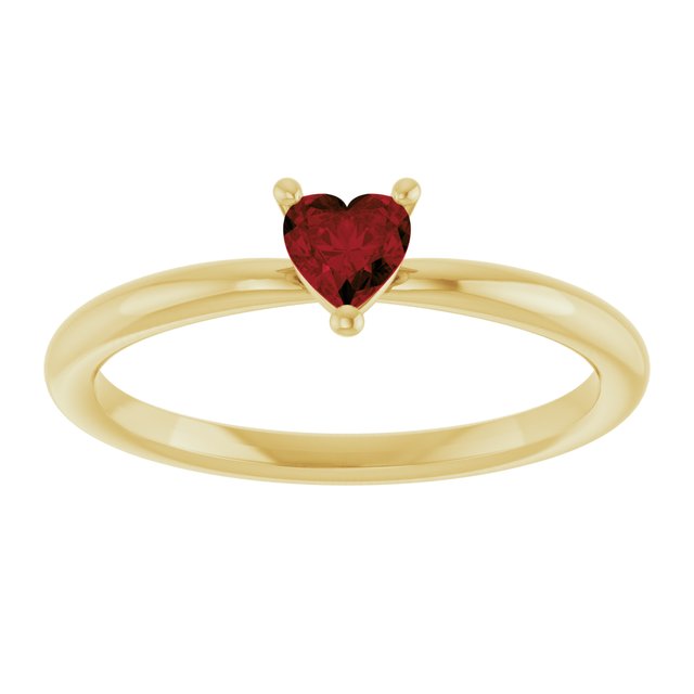 14K Yellow Natural Mozambique Garnet Heart Solitaire Ring