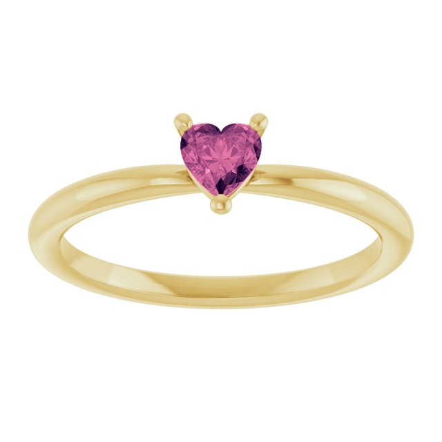 14K Yellow Natural Pink Tourmaline Heart Solitaire Ring