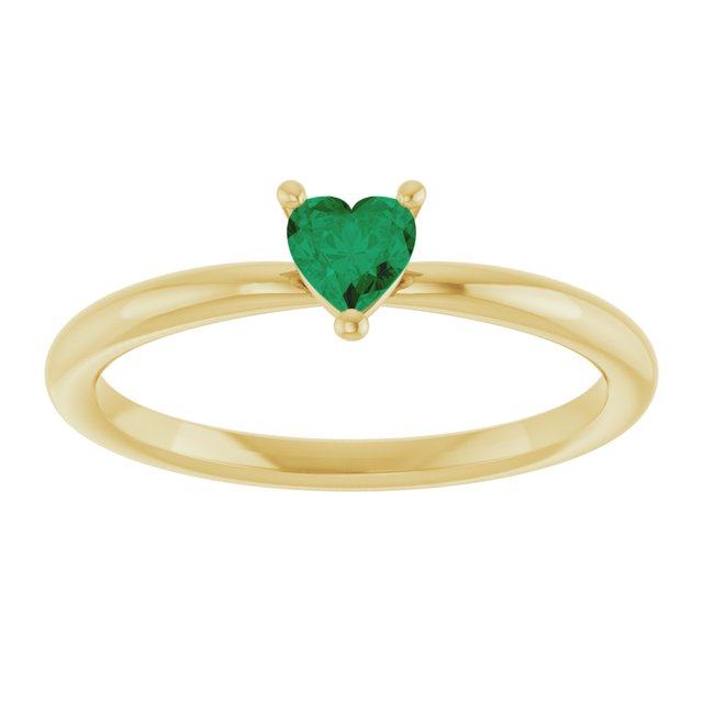 14K Yellow Lab-Grown Emerald Heart Solitaire Ring