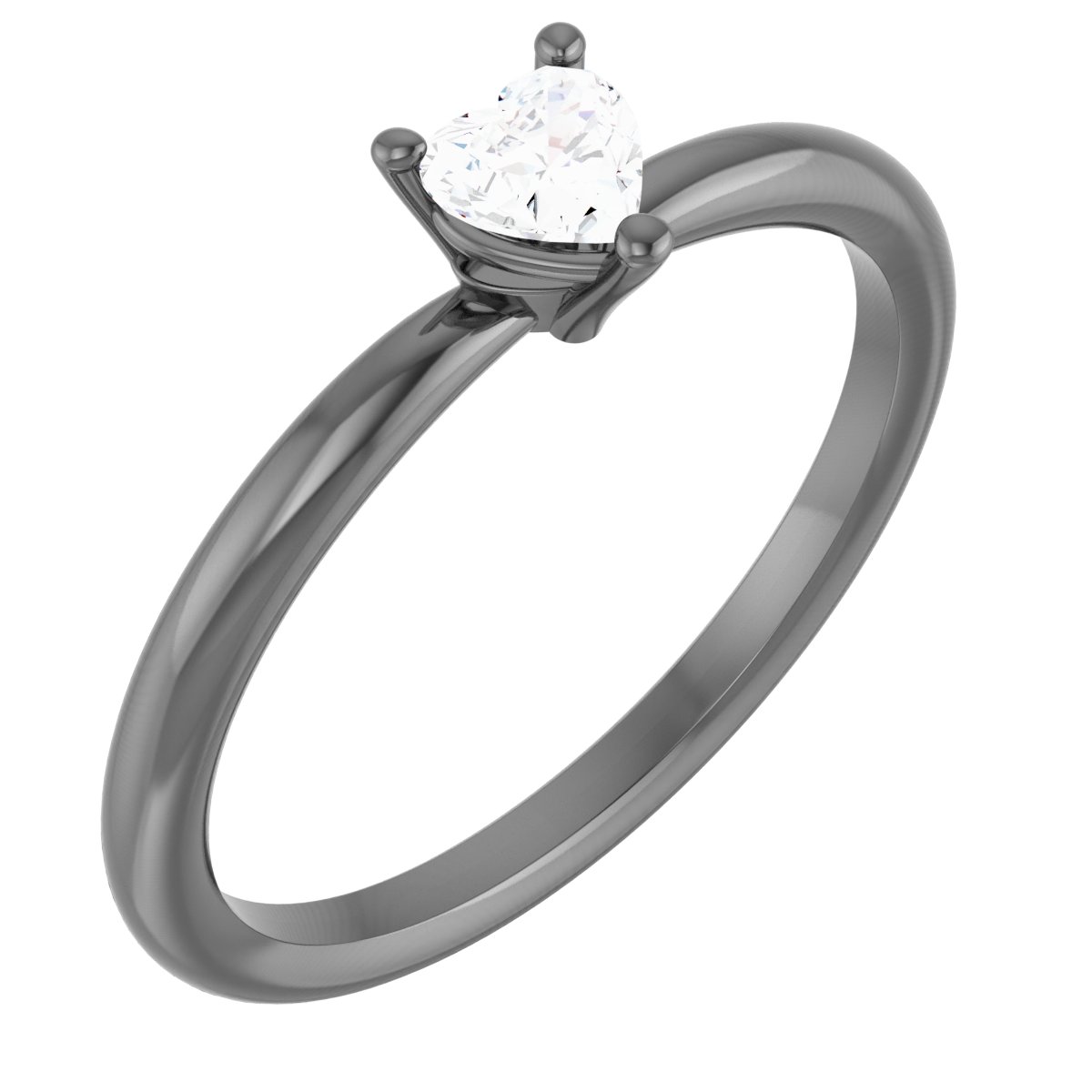 14K White Natural White Sapphire Heart Solitaire Ring