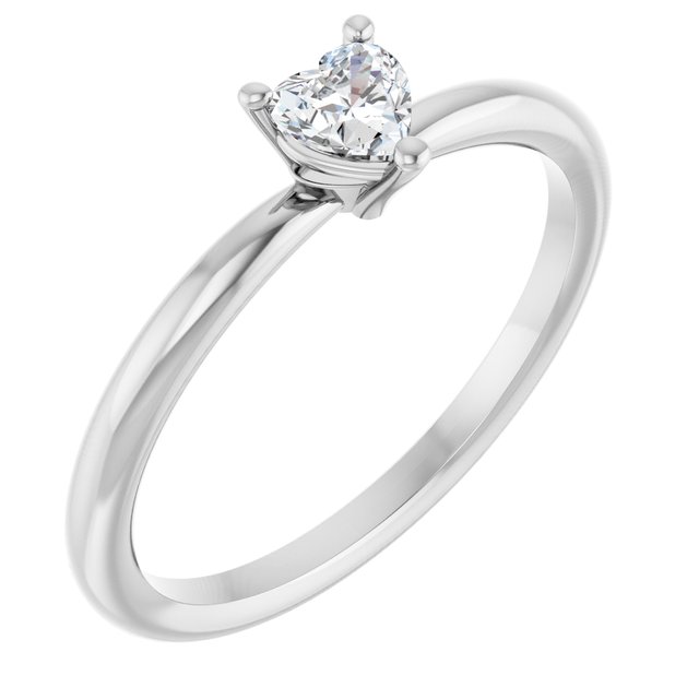 14K White Natural White Sapphire Heart Solitaire Ring