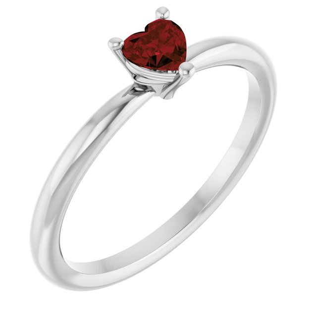 Sterling Silver Natural Mozambique Garnet Heart Solitaire Ring