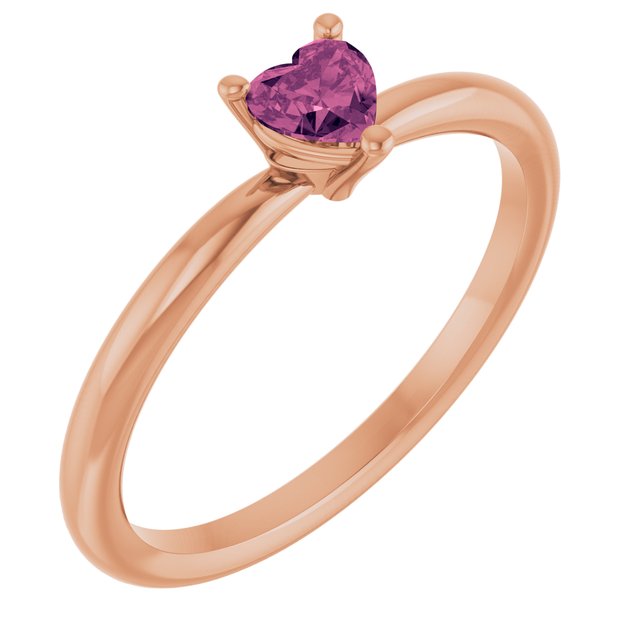 14K Rose Natural Pink Tourmaline Heart Solitaire Ring