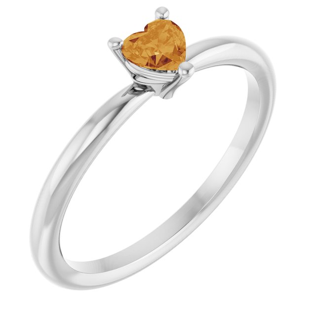 Sterling Silver Natural Citrine Heart Solitaire Ring