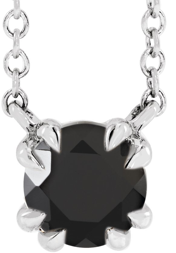 Sterling Silver Natural Black Onyx Solitaire 18 Necklace