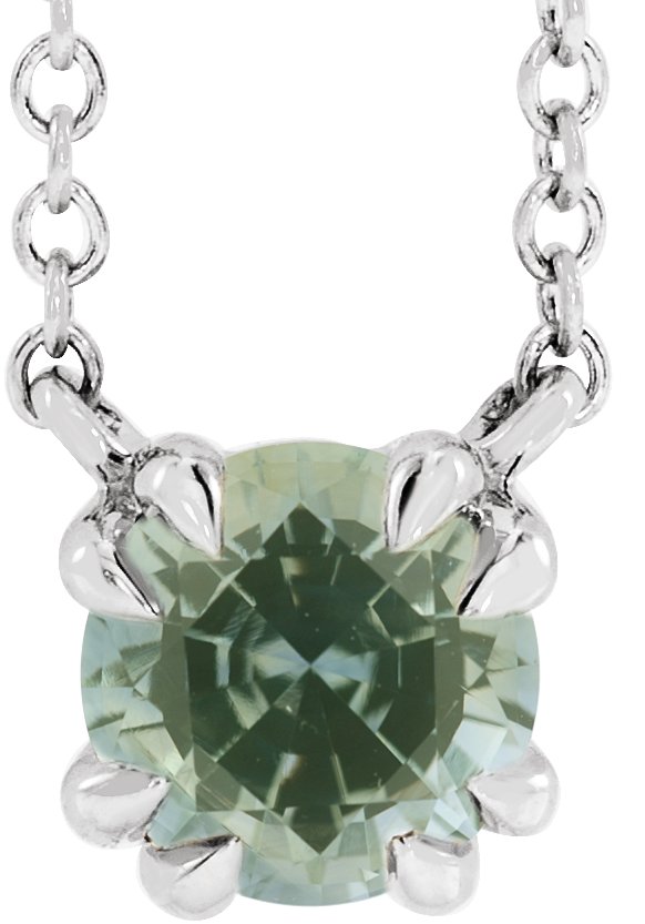 Sterling Silver Natural Green Sapphire Solitaire 18" Necklace
