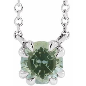 Sterling Silver Natural Green Sapphire Solitaire 18" Necklace