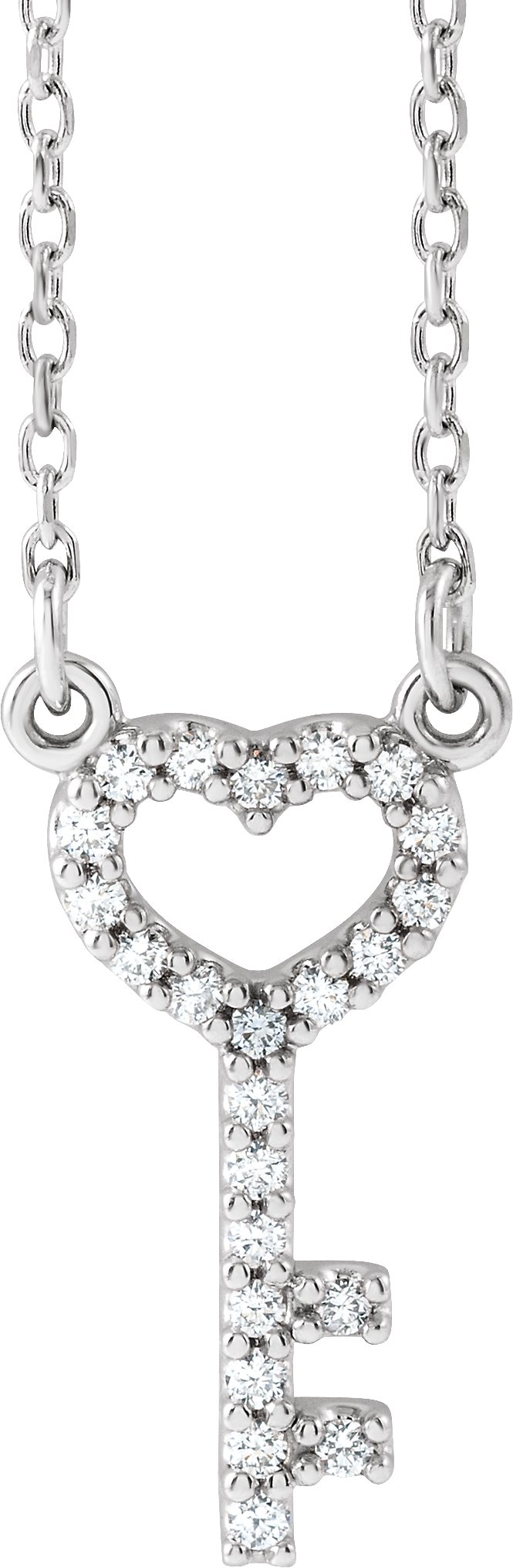 14K White .08 CTW Natural Diamond Heart Key 16 1/2" Necklace