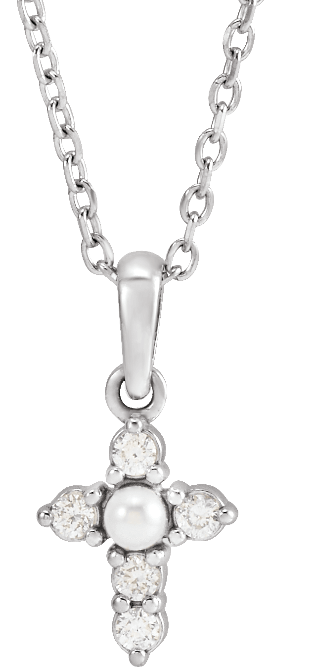 seed pearl and diamond cross necklace