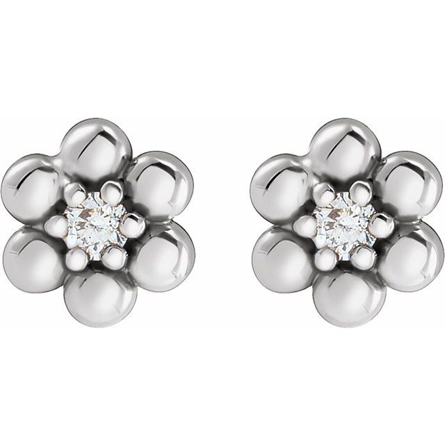 Sterling Silver .03 CTW Natural Diamond Beaded Daisy Earrings