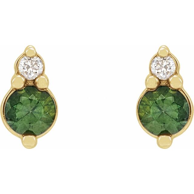 14K Yellow Natural Green Sapphire & .03 Natural Diamond Earrings