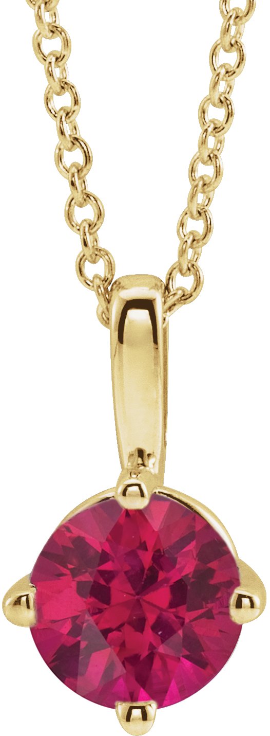 14K Yellow 5 mm Lab-Grown Ruby Solitaire 16-18" Necklace