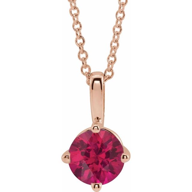 14K Rose 5 mm Lab-Grown Ruby Solitaire 16-18