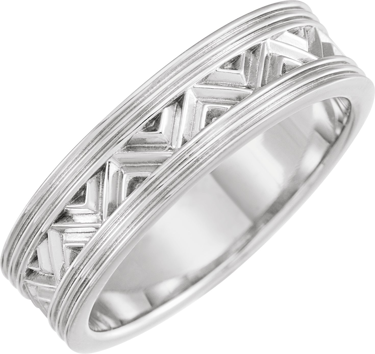 14K White 6 mm Zigzag Pattern Band Size 10