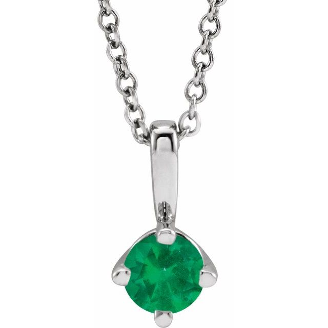 Sterling Silver 4 mm Natural Emerald Solitaire 16-18