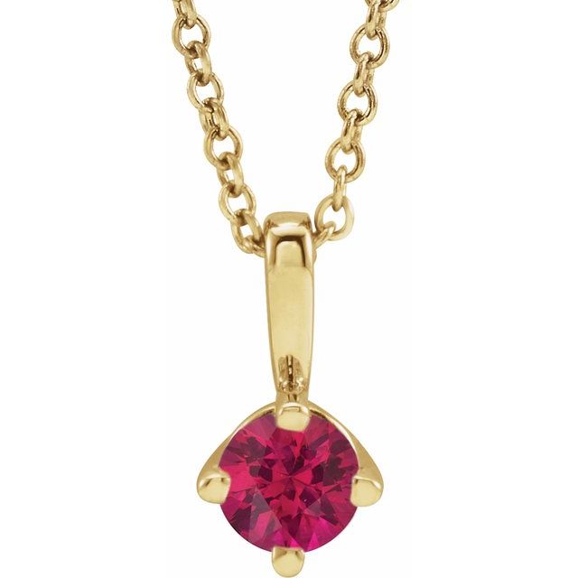14K Yellow 4 mm Round Lab-Grown Ruby Solitaire 16-18" Necklace