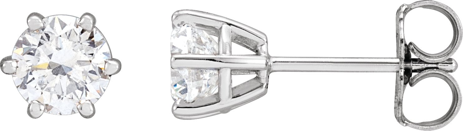 14K White 1 CTW Diamond 6-Prong Stud Earrings