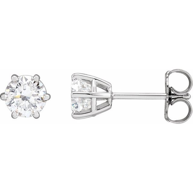 14K White 1 CTW Diamond 6-Prong Stud Earrings