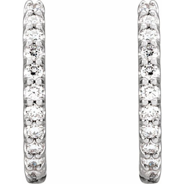 14K White 3/8 CTW Diamond 14 mm Huggie Earrings