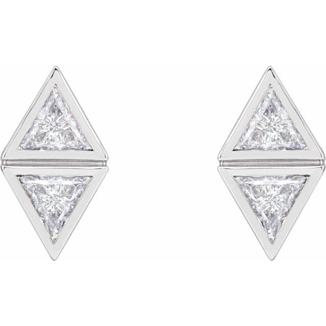 14K White 1/4 CTW Natural Diamond Two-Stone Bezel-Set Earrings