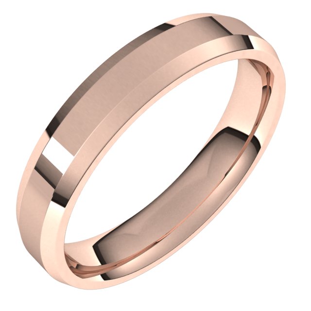 18K Rose 4 mm Beveled Edge Comfort Fit Light Band Size 10