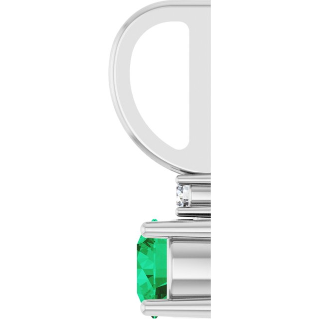 14K White Lab-Grown Emerald & .015 CT Natural Diamond Charm/Pendant
