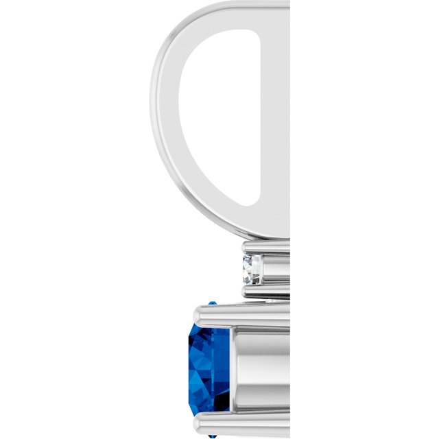 14K White Lab-Grown Blue Sapphire & .015 CT Natural Diamond Charm/Pendant