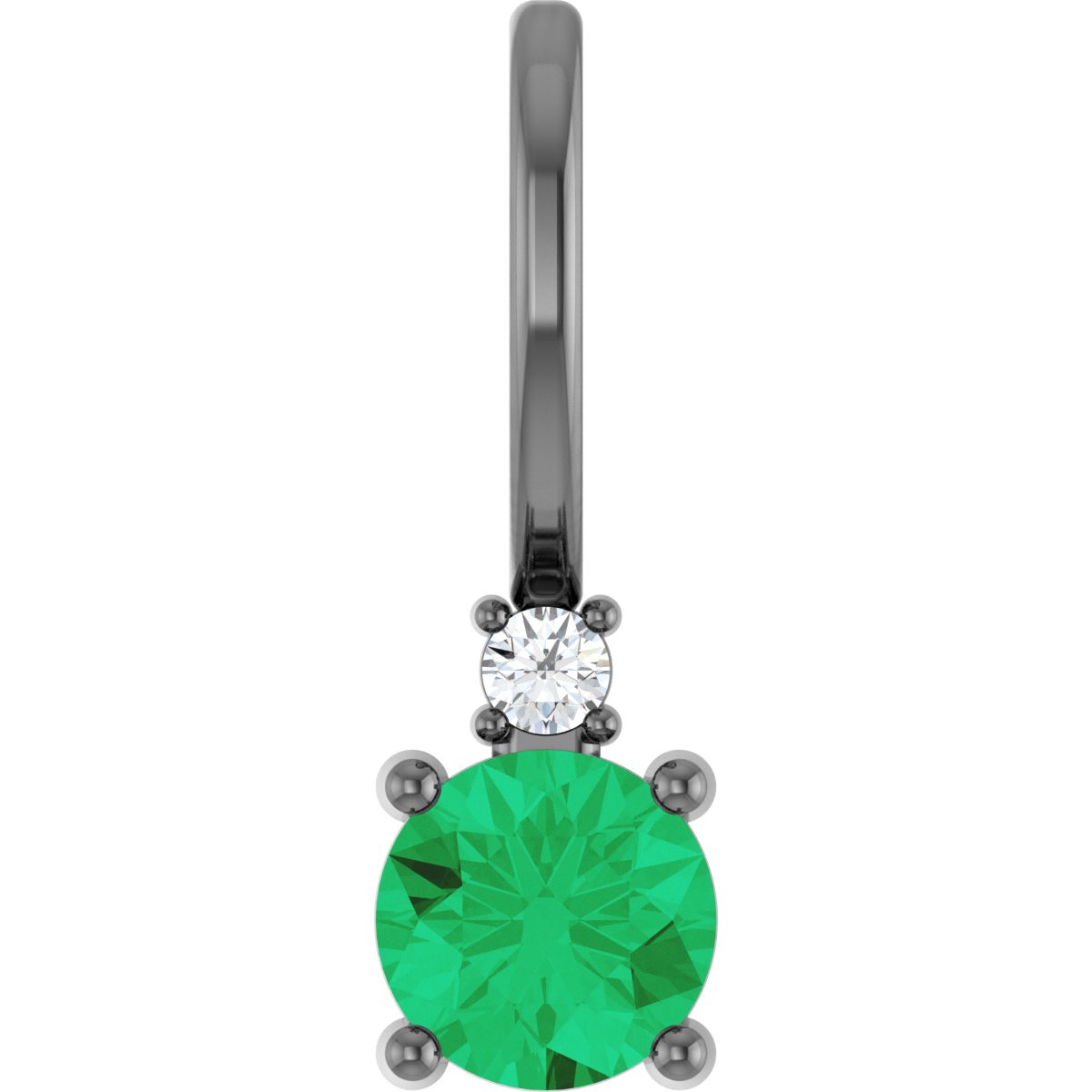 14K White Natural Emerald & .015 CT Natural Diamond Charm/Pendant