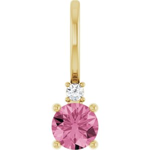 14K Yellow Natural Pink Tourmaline & .015 CT Natural Diamond Charm/Pendant