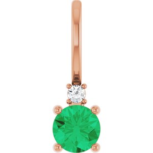 14K Rose Natural Emerald & .015 CT Natural Diamond Charm/Pendant