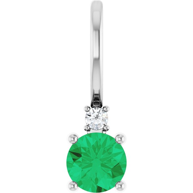14K White Lab-Grown Emerald & .015 CT Natural Diamond Charm/Pendant