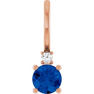 14K Rose Lab-Grown Blue Sapphire & .015 CT Natural Diamond Charm/Pendant
