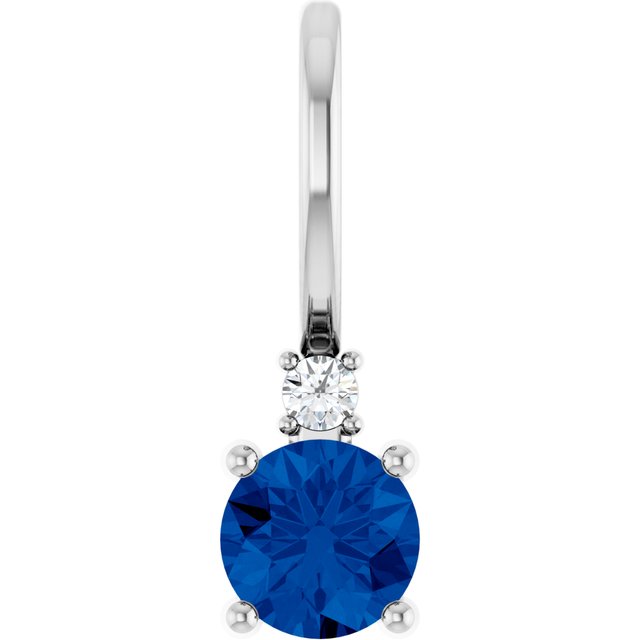 14K White Lab-Grown Blue Sapphire & .015 CT Natural Diamond Charm/Pendant